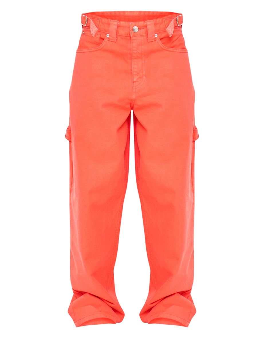 Bright Orange Adjustable Detail Wide Leg Denim Jeans - 4