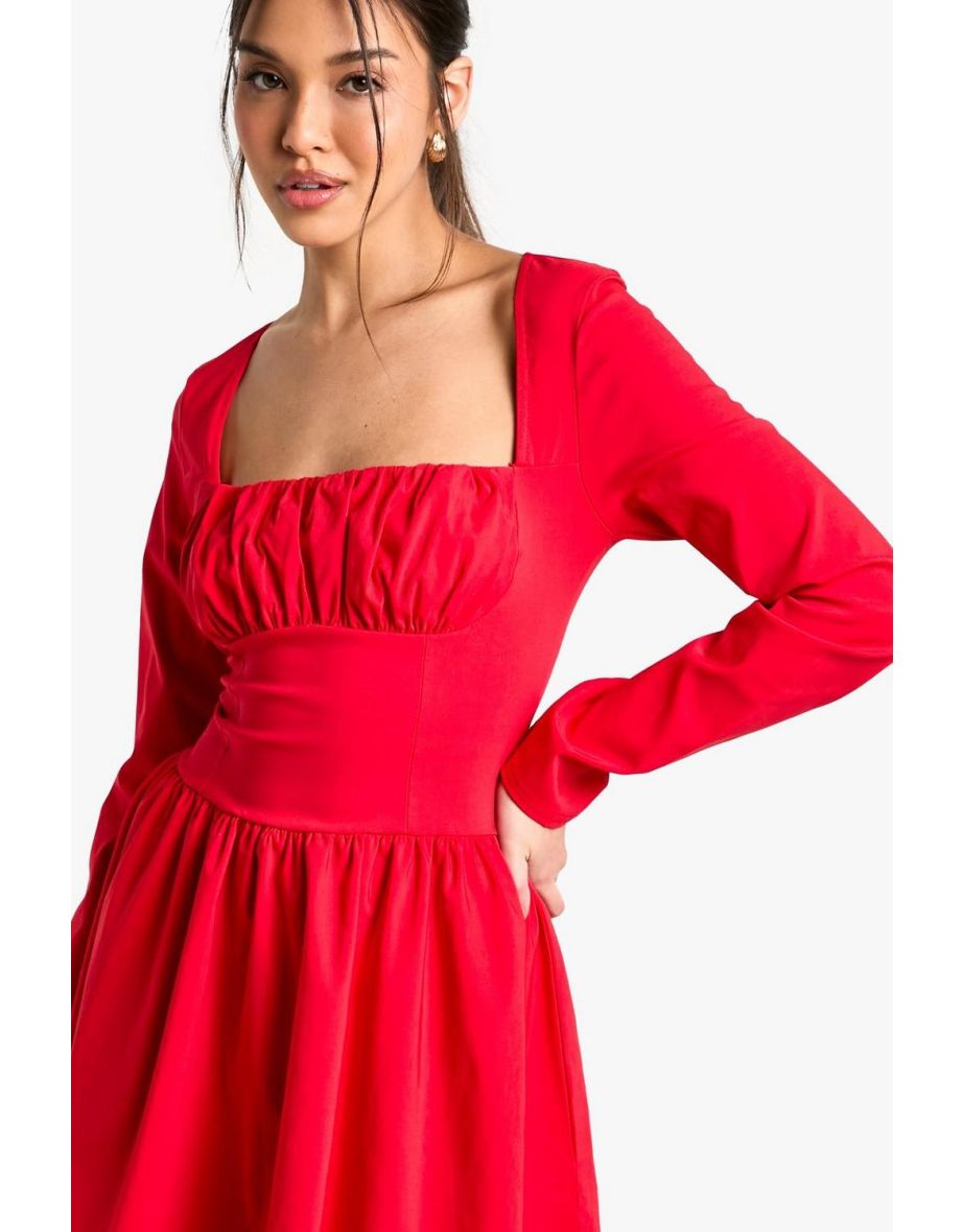 Bengaline Corset Long Sleeve Skater Dress - red - 3