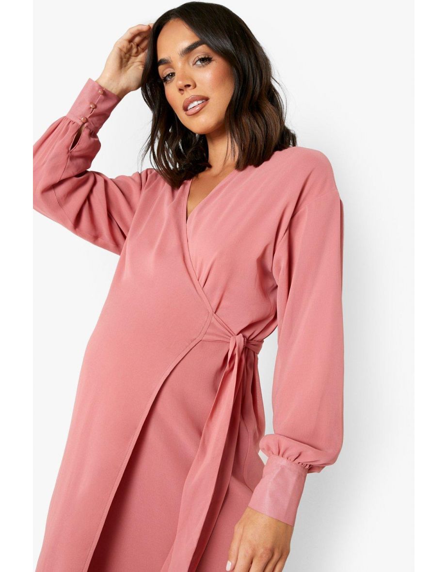Maternity Occasion Wrap Tie Midi Dress - rose - 3