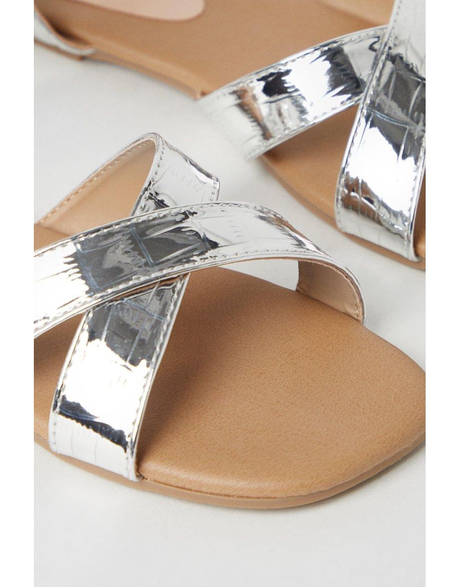 Fernando Metallic Textured Cross Over Flat Sandals - 3