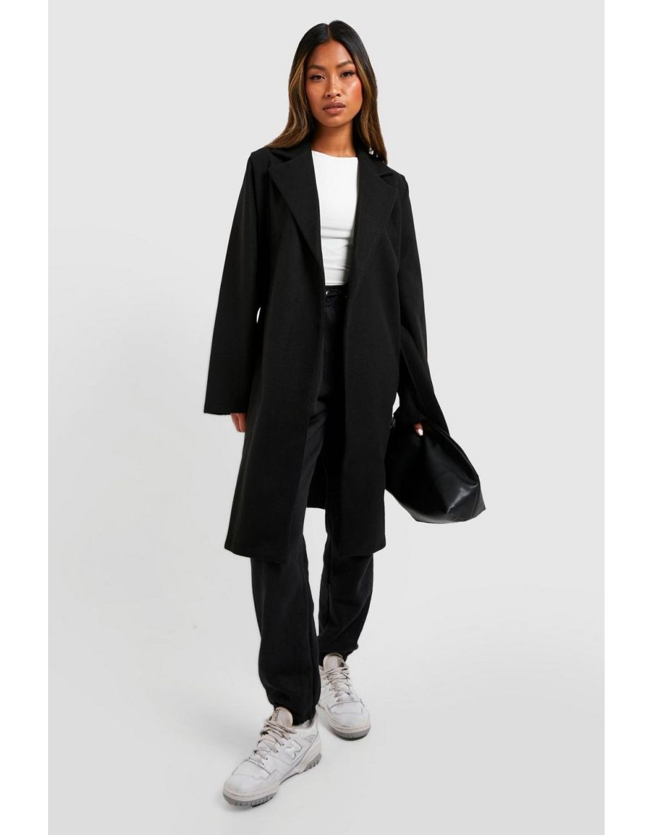 Belted Wool Look Coat - black