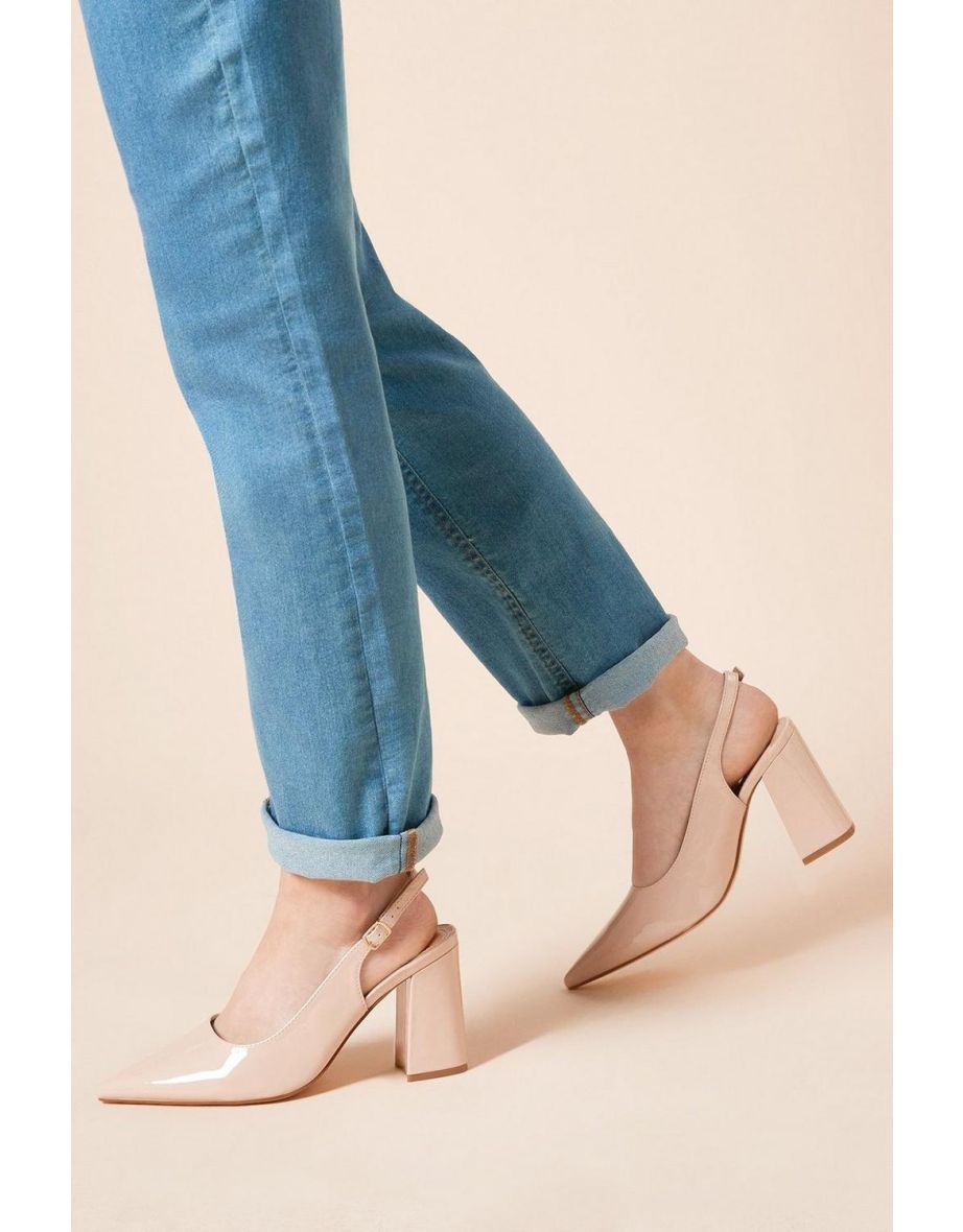 Wide Fit Ellens Pointed High Block Heel Slingback Court Shoes