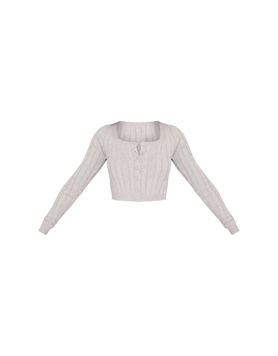 Petite Grey Button Up Cropped Cardigan - 4