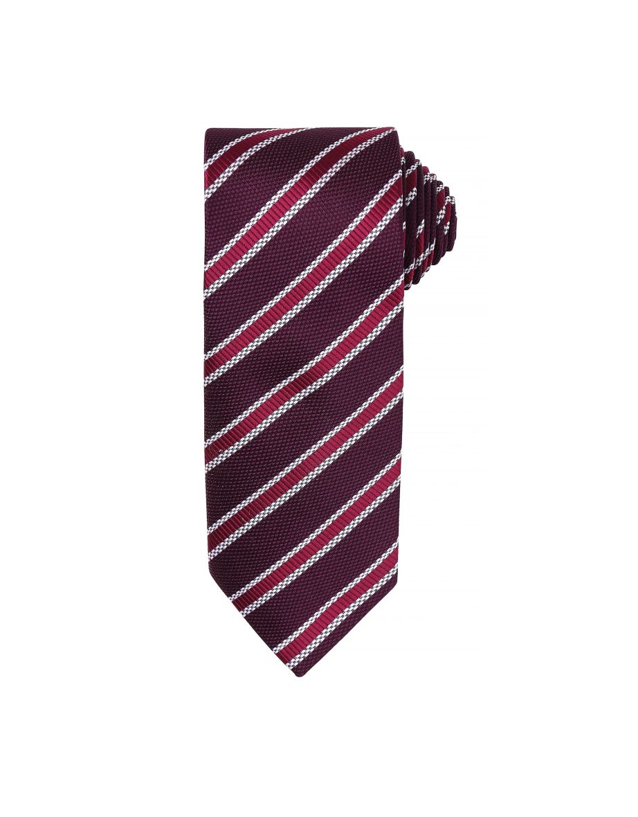 Premier Mens Waffle Stripe Formal Business Tie - Burgundy/Aubergine