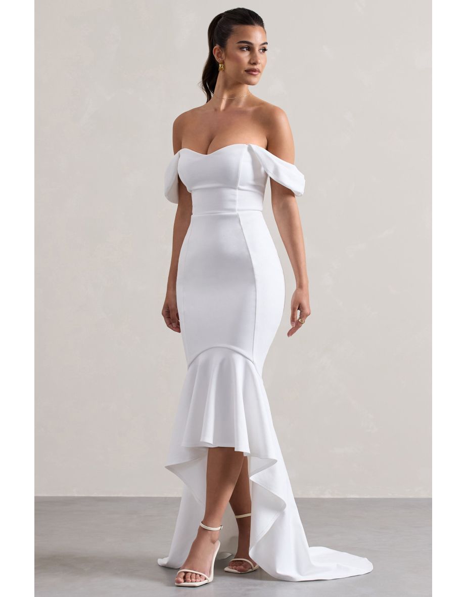 Cotillion | White Sweetheart High-Low Floor Dress With Ruffle Hem - 4