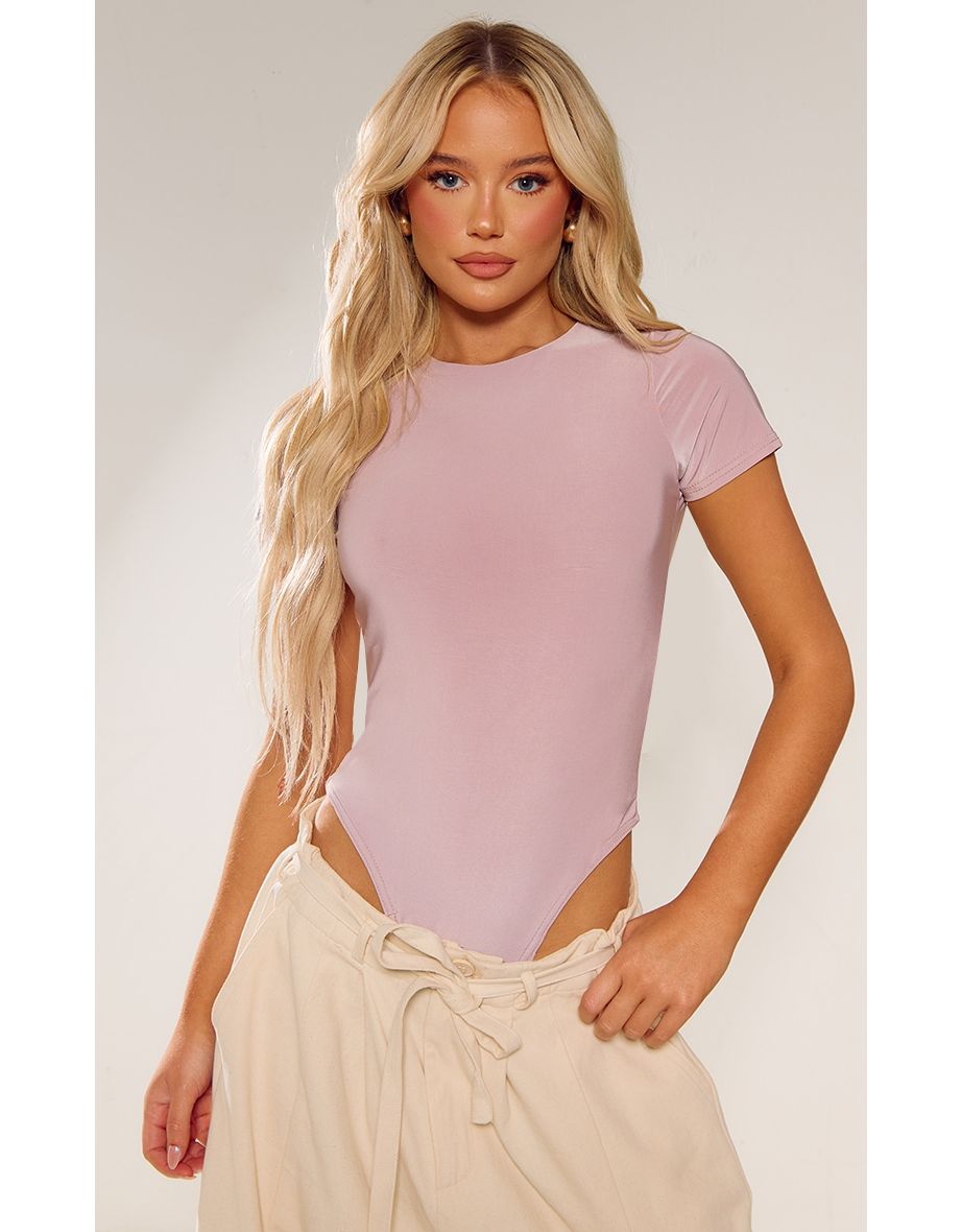 Lilac Basic Slinky Short Sleeve Bodysuit
