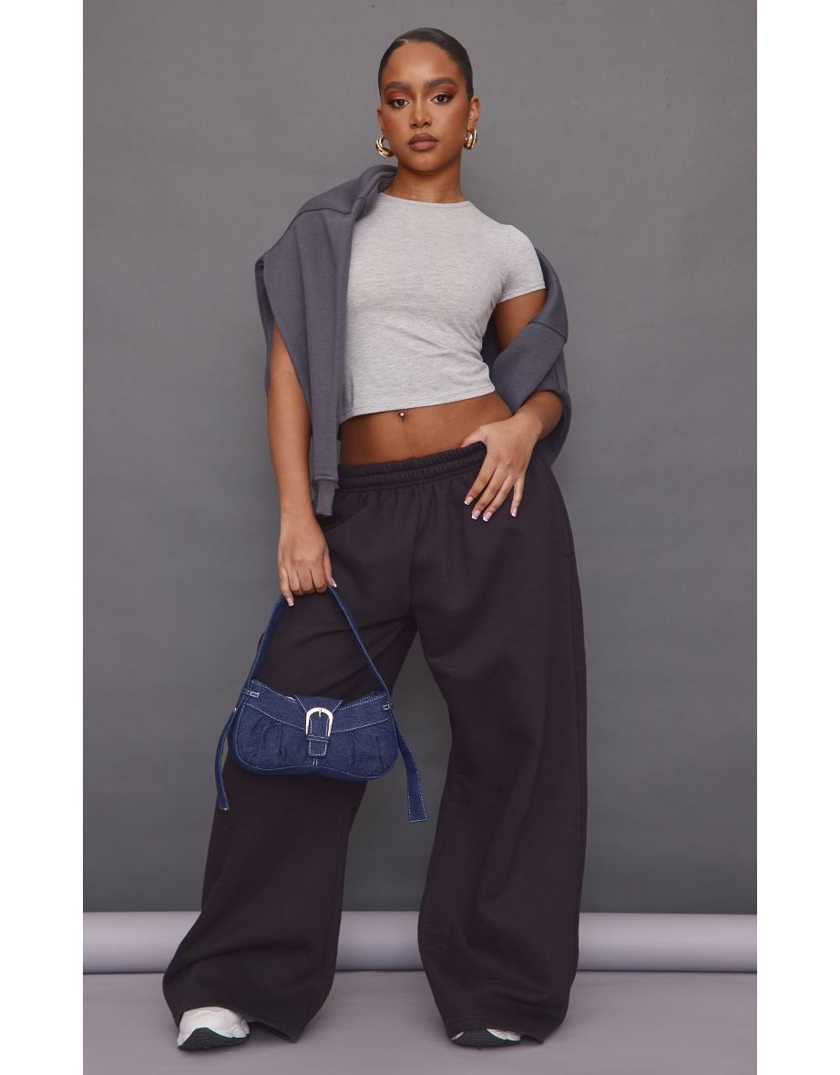 Petite Black Super Wide Leg Joggers