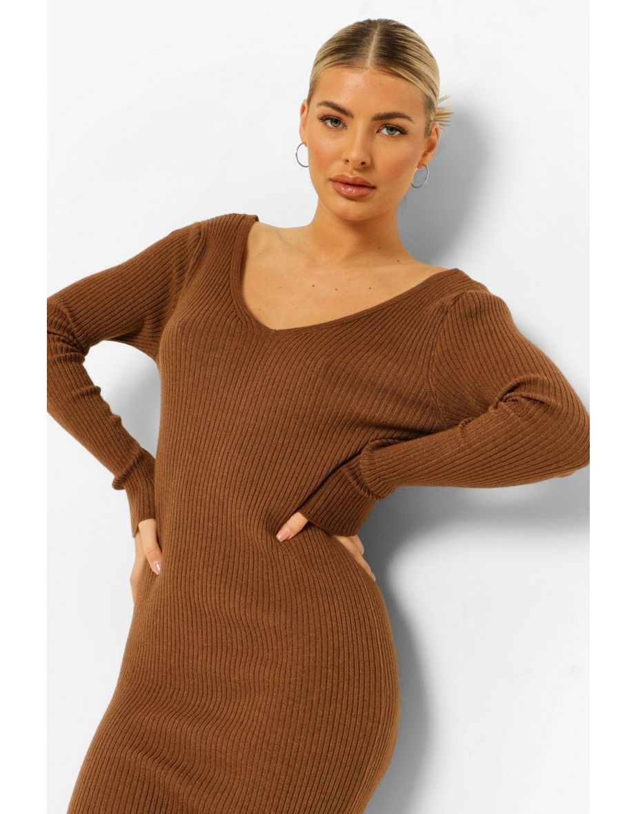 Rib Knit Midaxi Dress - rust - 3