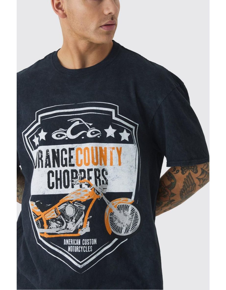 Oversized Orange County Chopper Wash License Print T-Shirt - charcoal - 2
