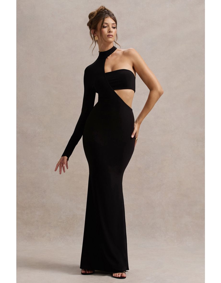 Socialite | Black One-Sleeve Cut-Out Maxi Dress - 4