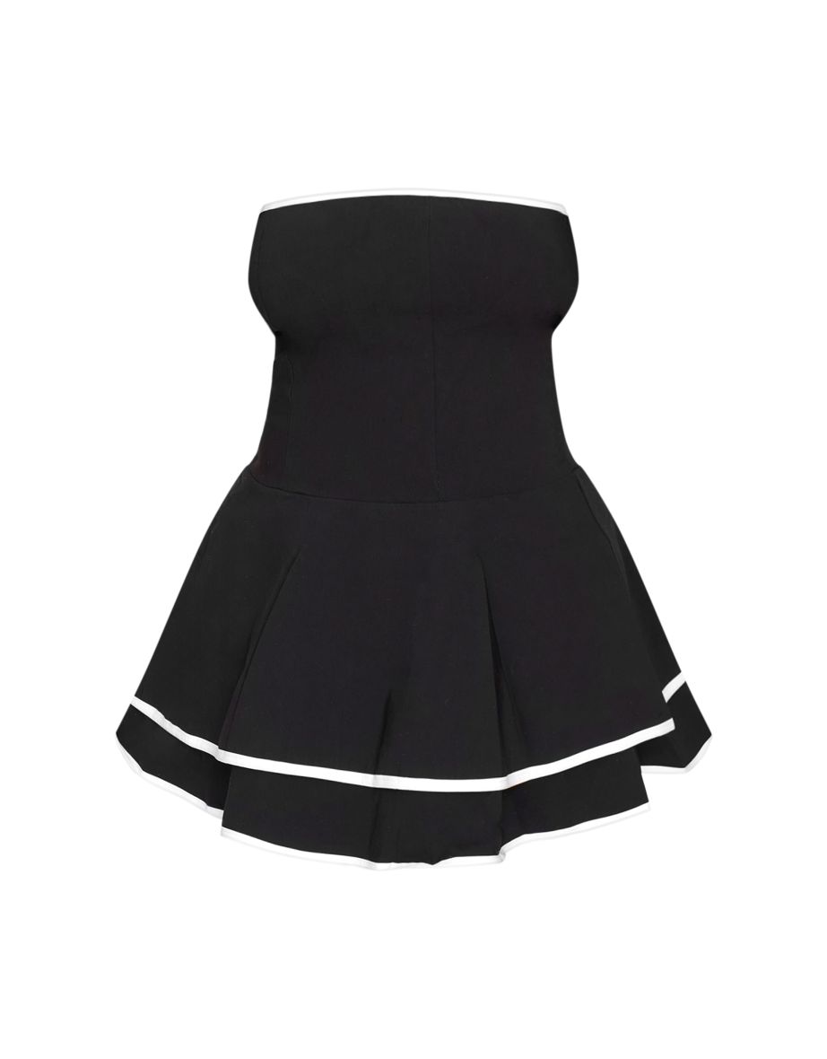Plus Black Stretch Woven Contrast Tiered Shift Dress - 4