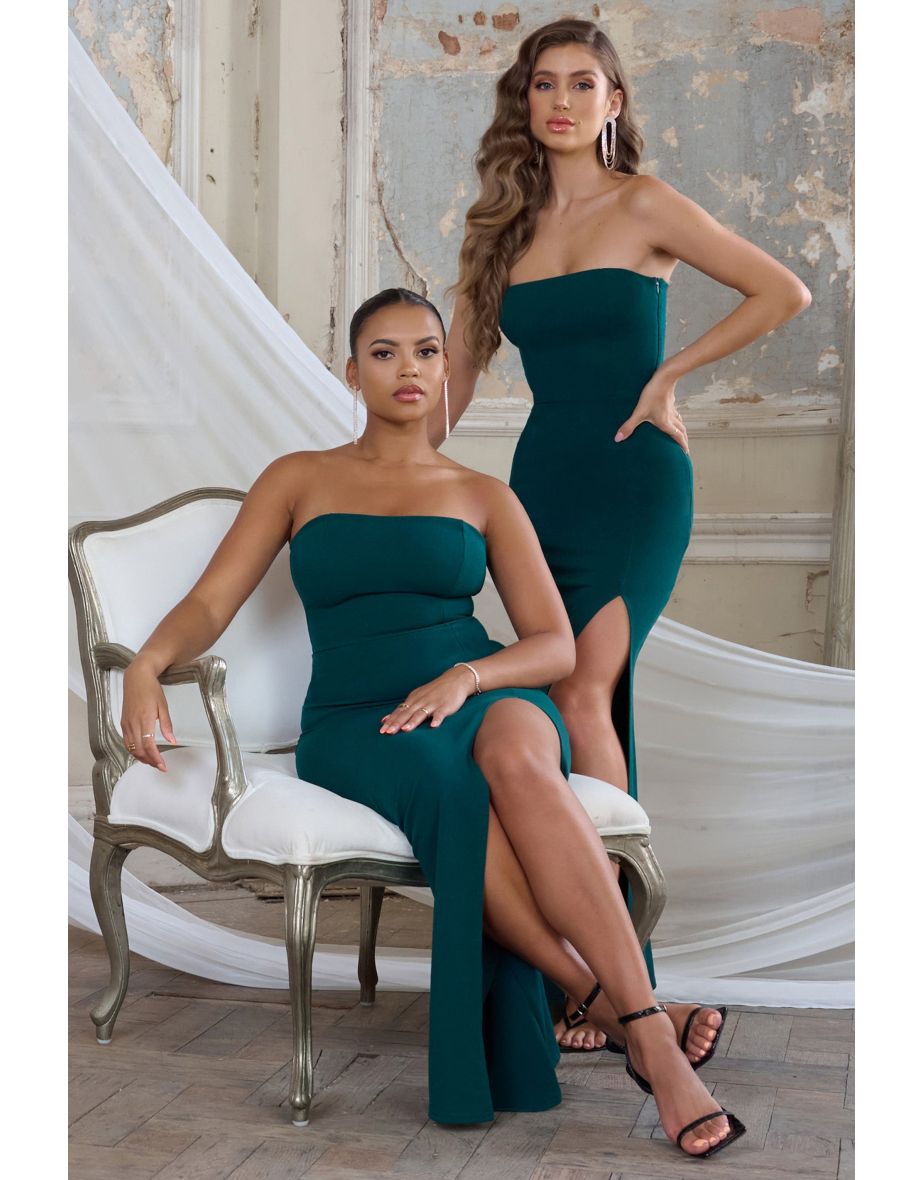 Green Strapless Column Floor-Length Evening Dress - 3