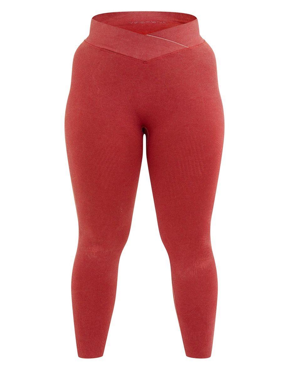 PLT SPORT Plus Rust Acid Wash Seamless Rib Gym Leggings - 4