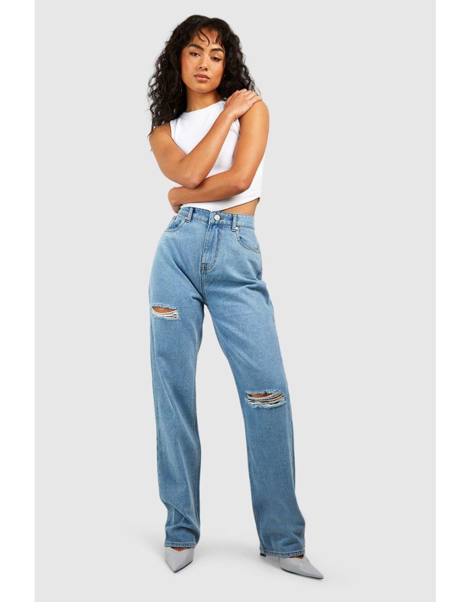 Ripped Straight Leg Jeans