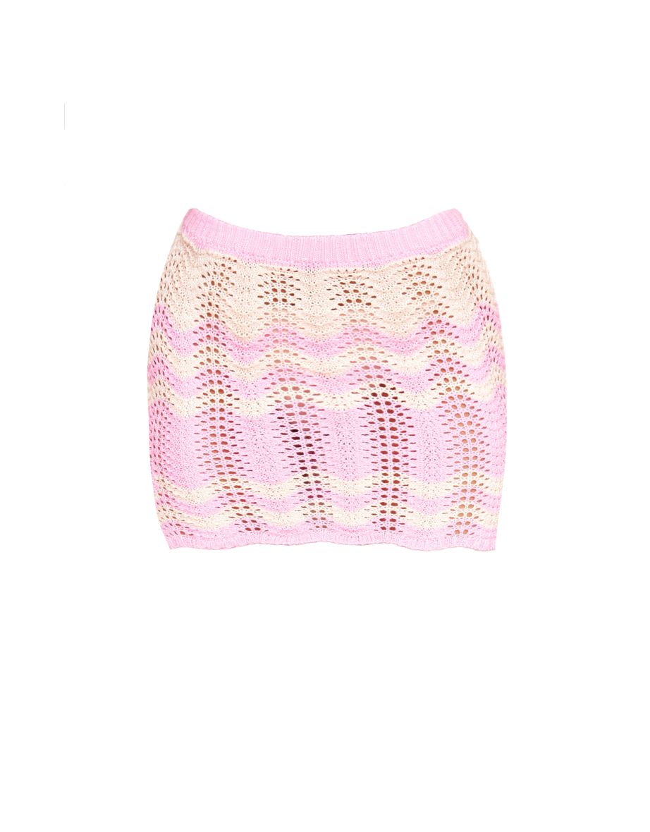 Pink Wave Knit Textured Mini Skirt - 5