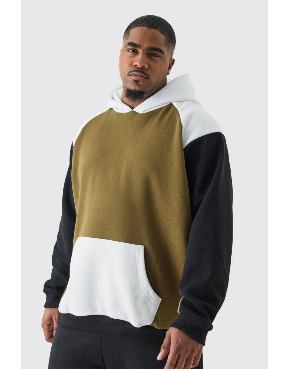 Plus Raglan Colour Block Hoodie In Olive - olive