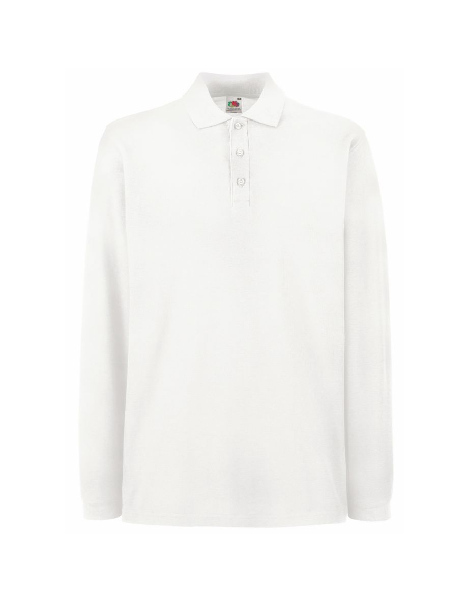 Fruit Of The Loom Mens Premium Long Sleeve Polo Shirt - White