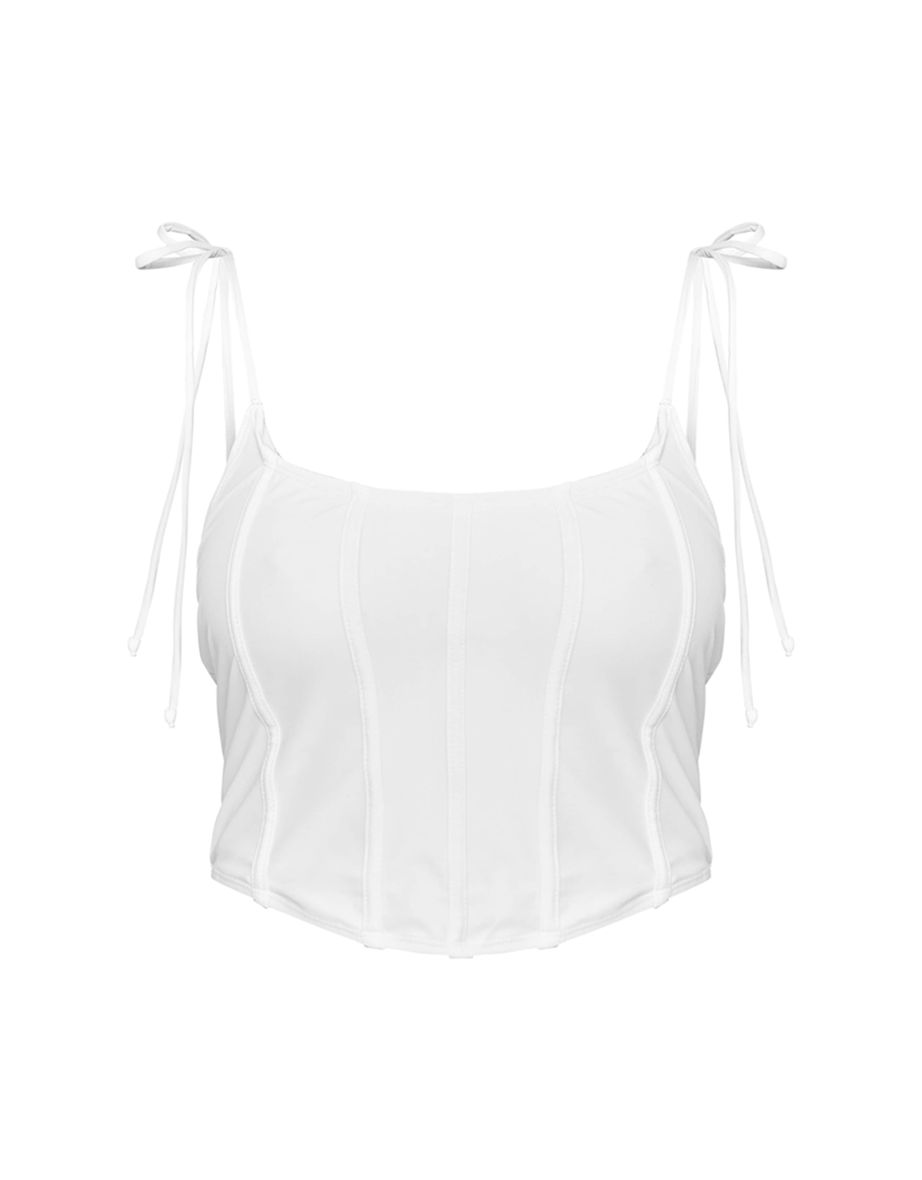 White Frill Trim Corset Bikini Top - 3