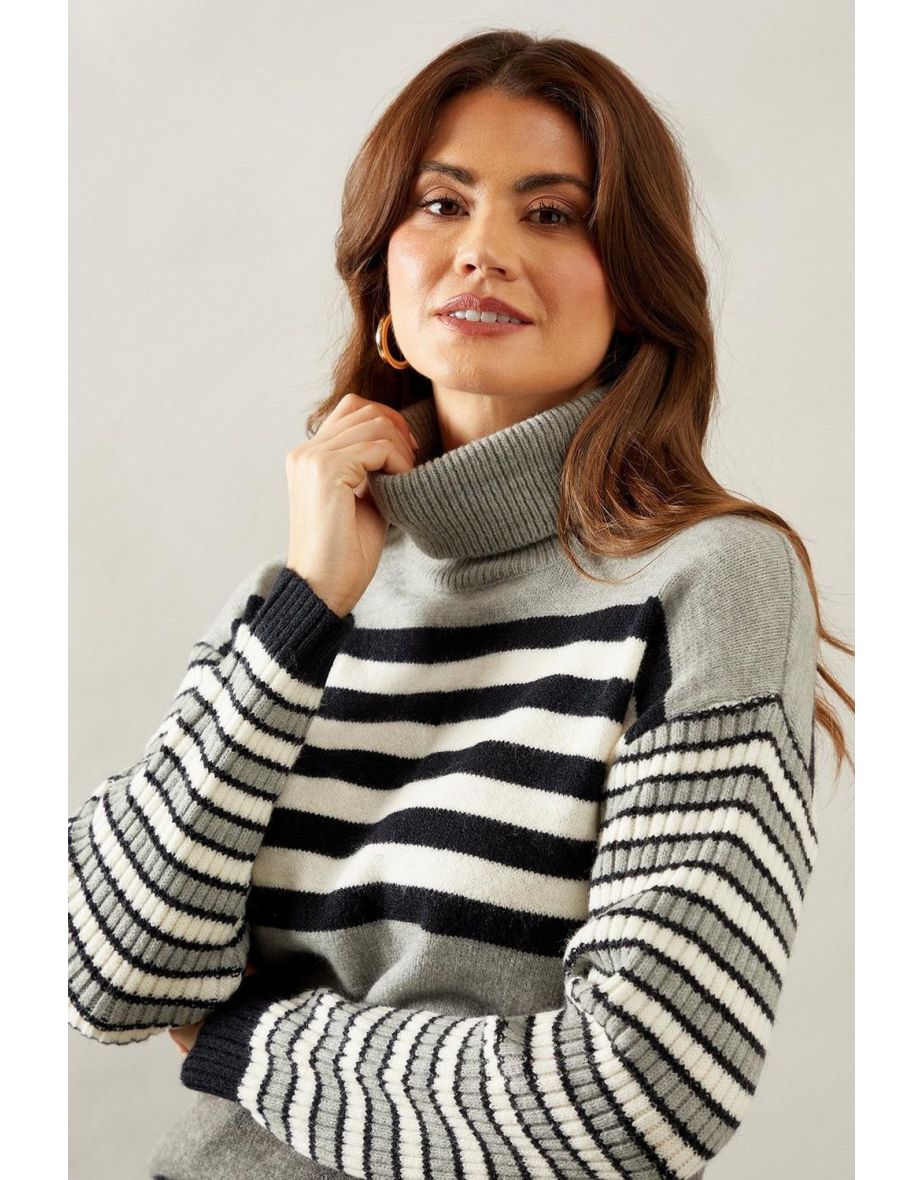 Striped Roll Neck Slouchy Jumper - 3