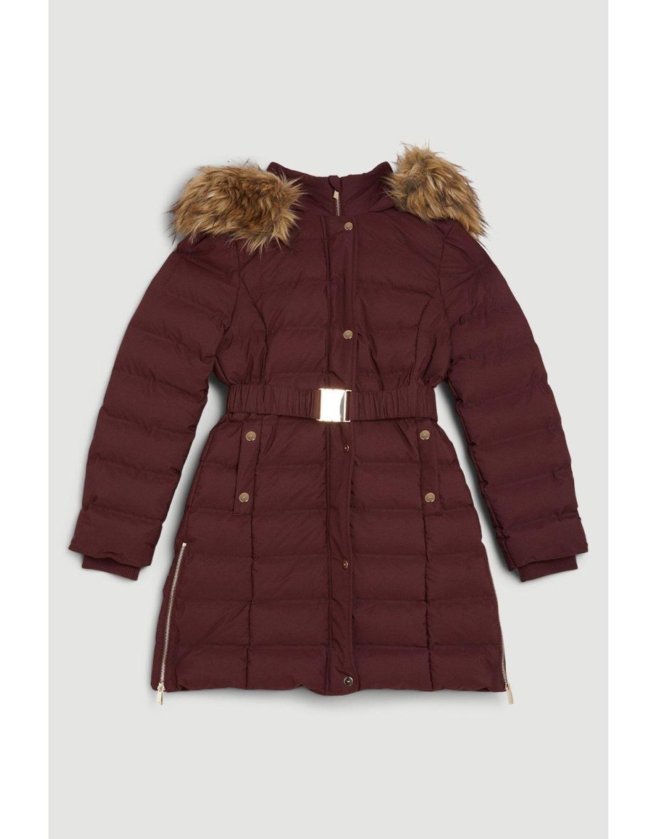 Heat Seal Puffer Belted Faux Fur Hood Jacket - 3