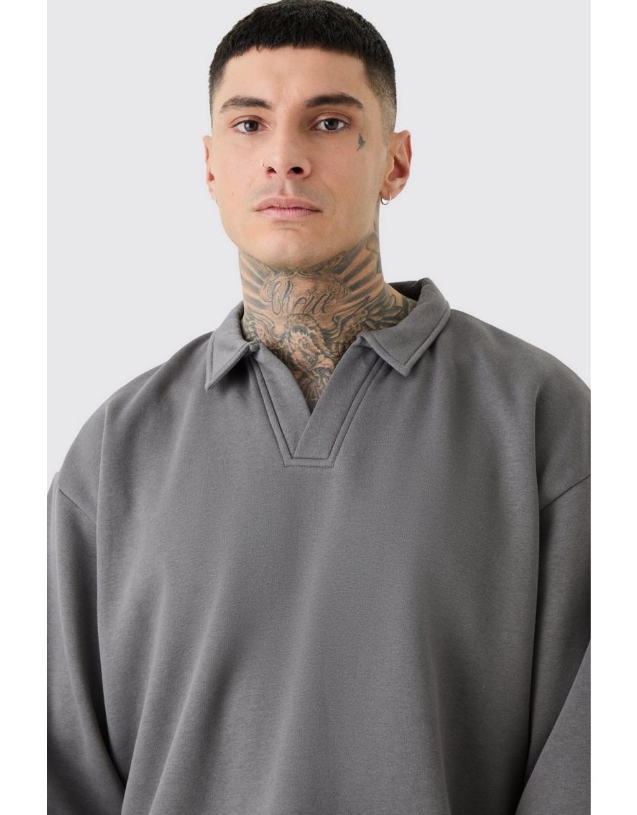 Tall Oversized Revere Rugby Polo - charcoal - 2