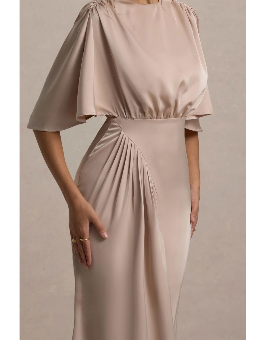 Cinder | Champagne Satin Gathered Maxi Dress - 5