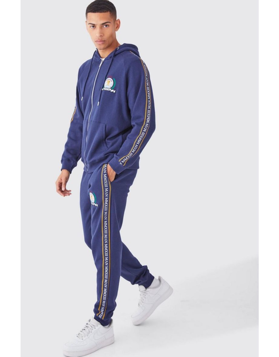 Mens Navy Zip Through Hooded Tracksuit