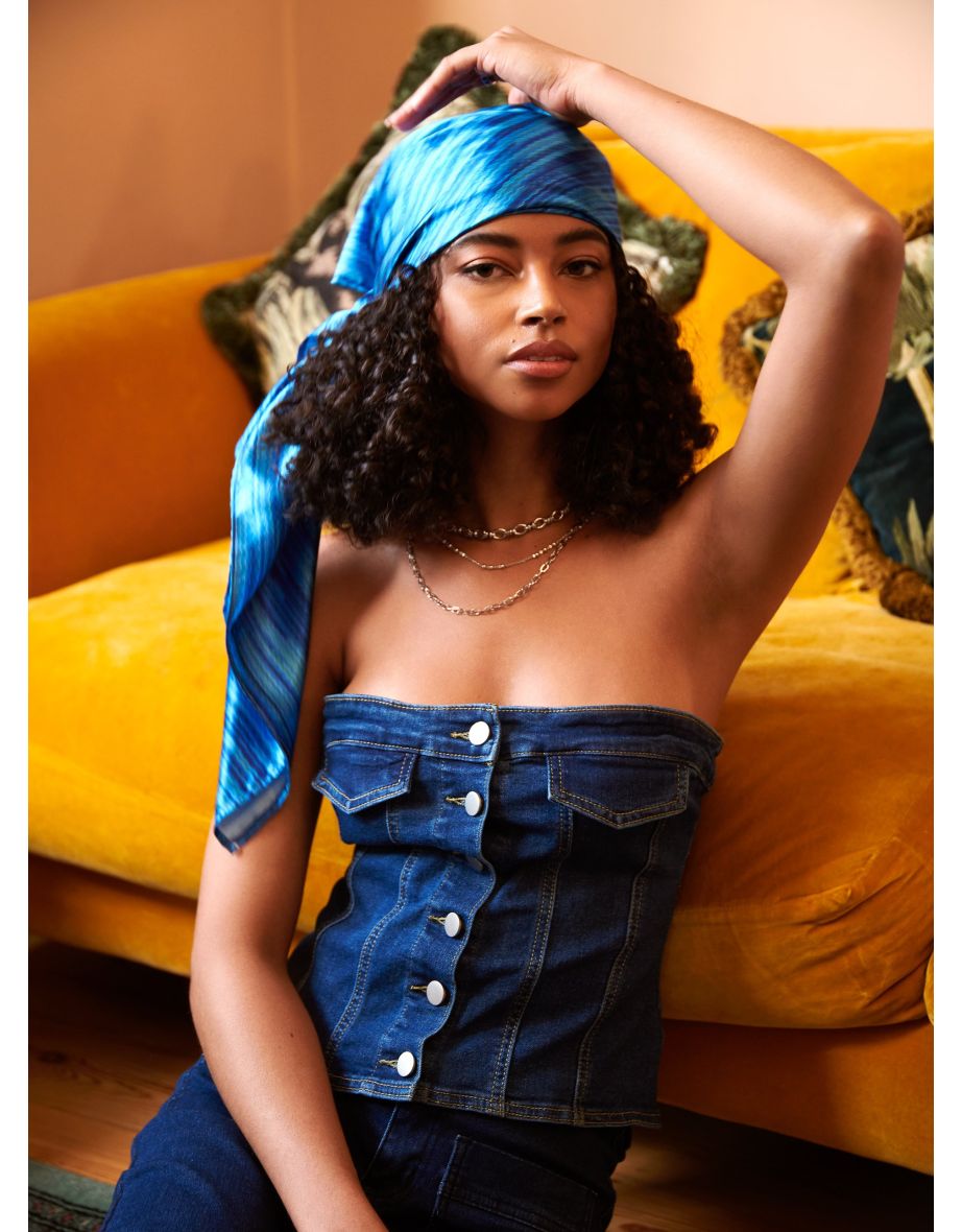 Bandeau Button Up Denim Corset Top