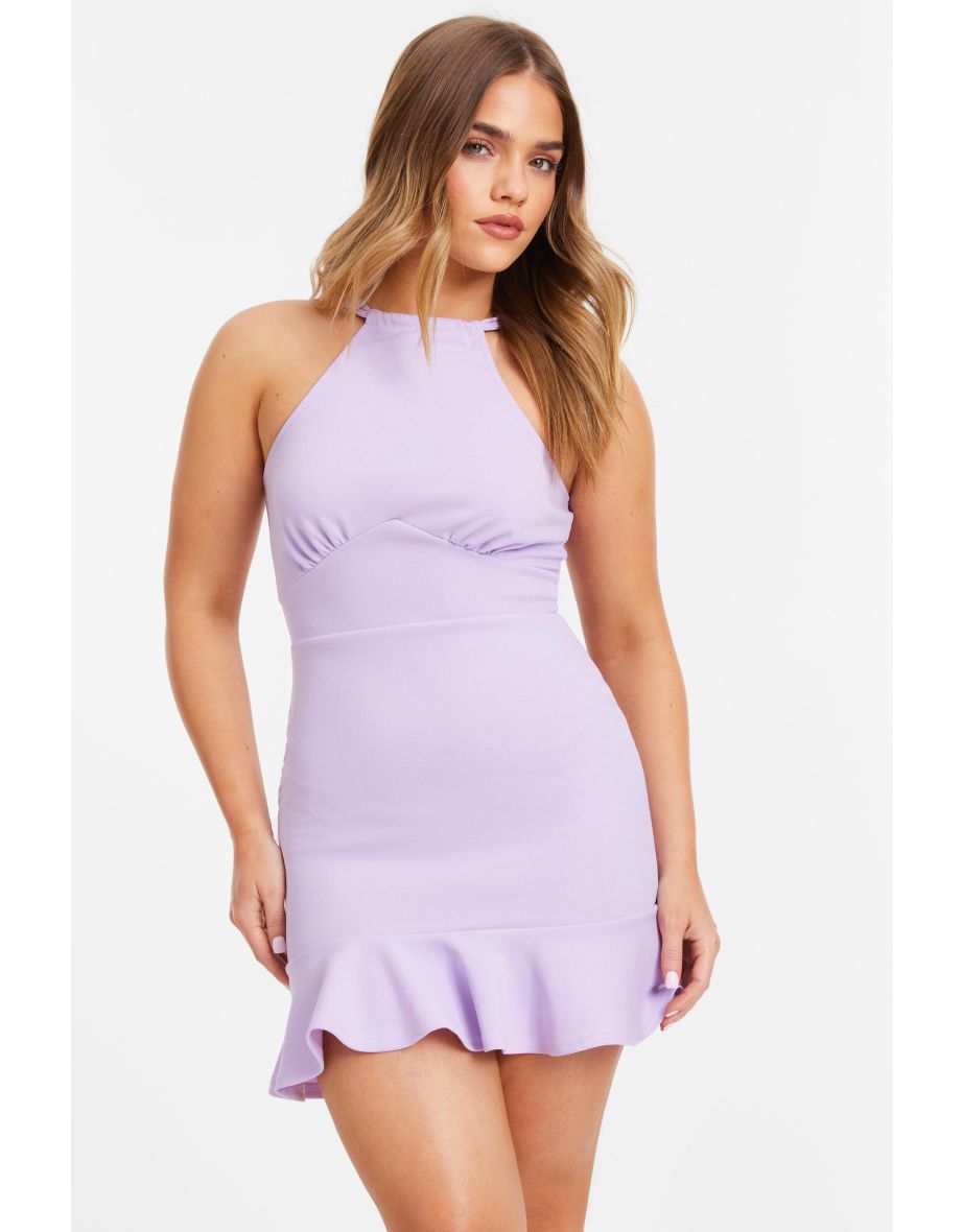 Shop Petite Lilac Bodycon Frill Hem Mini Dress Online in Bahrain VogaCloset