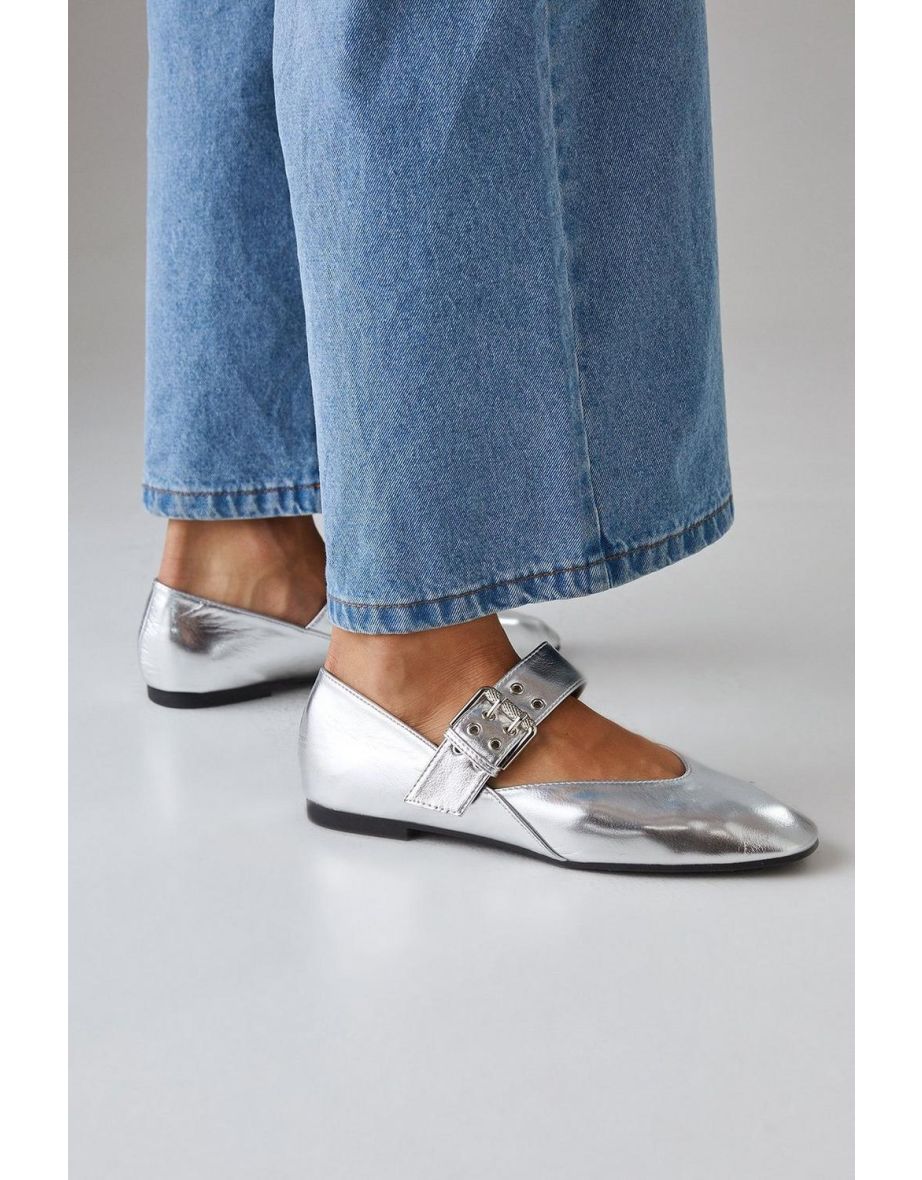 Faith: Alarise Faux Leather Chunky Buckle Ballet Pumps - 3