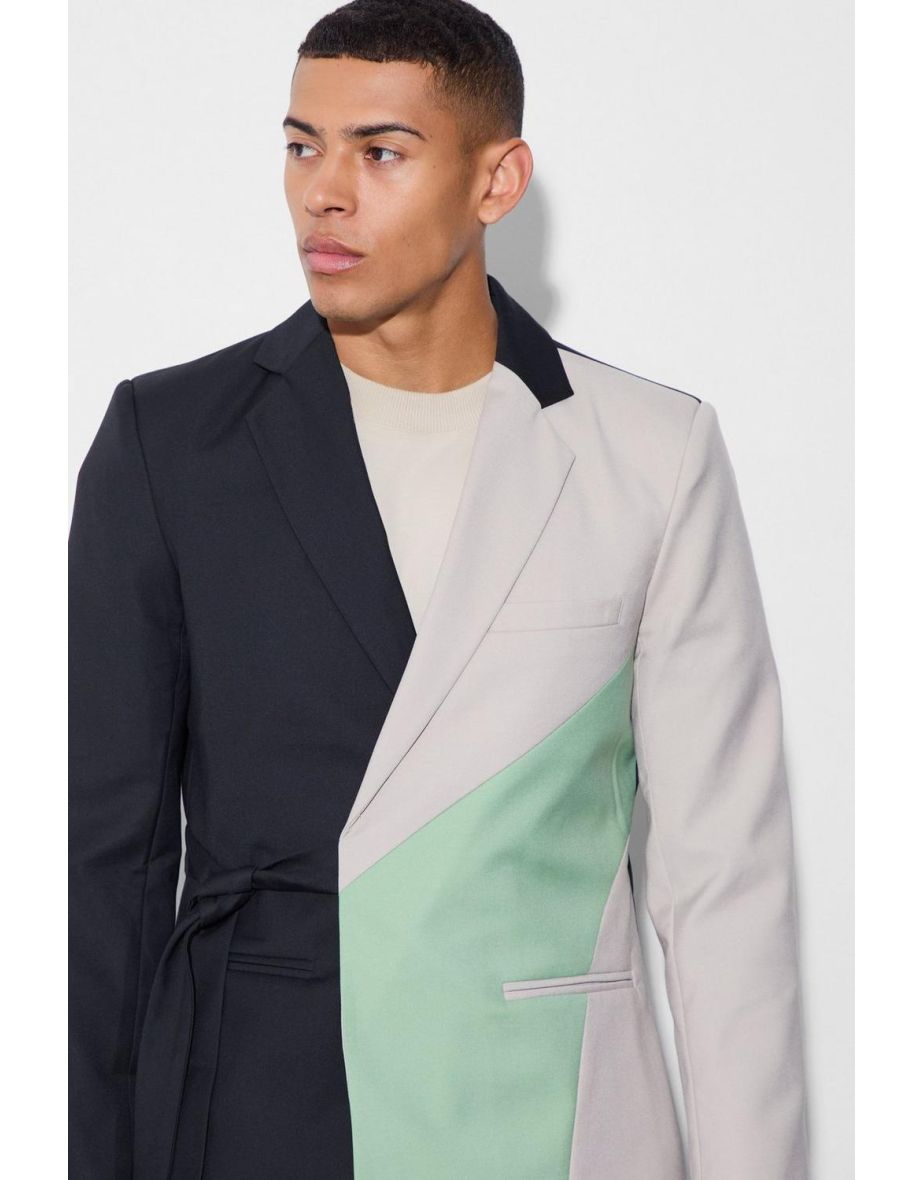 Slim Wrap Panel Suit Jacket - sage - 2