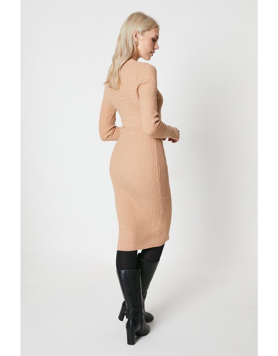 Rib Button Front Maxi Dress - camel - 2