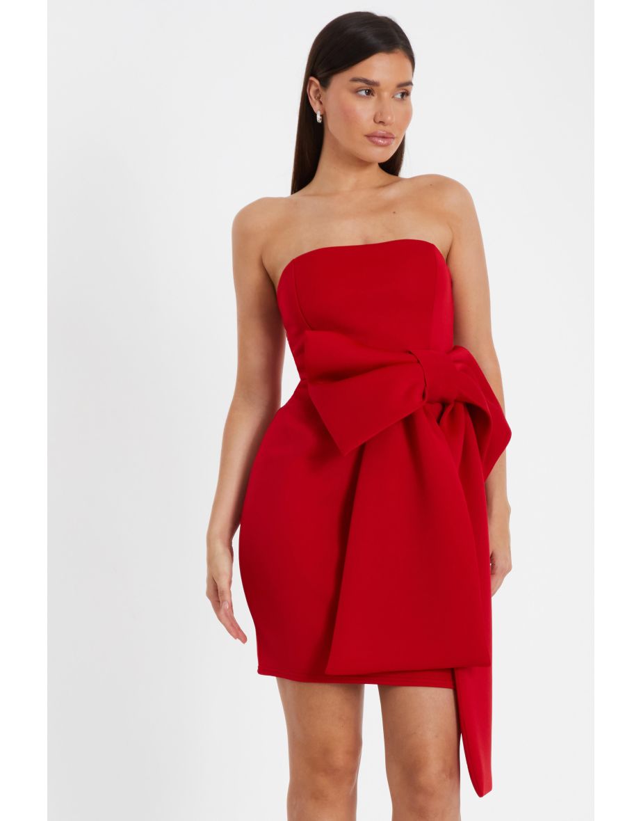 Red Bow Strapless Bodycon Dress