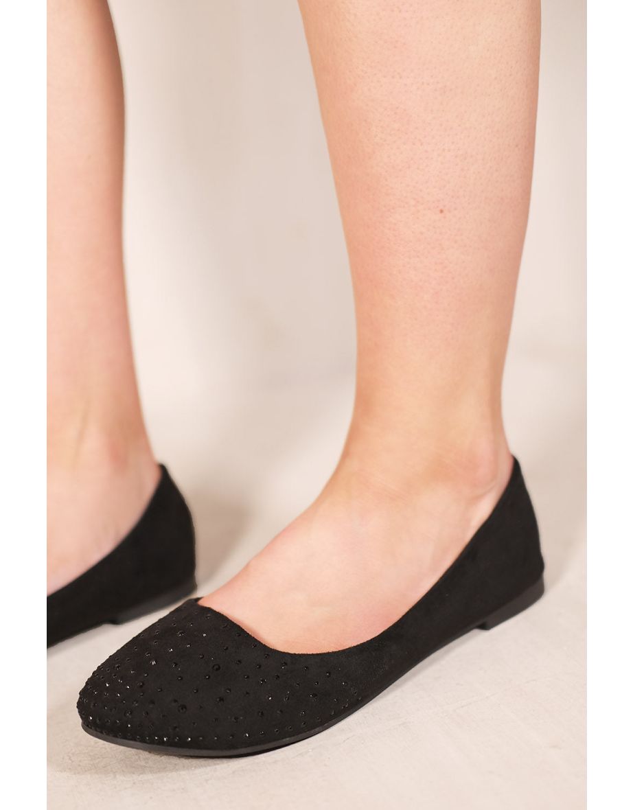 NETHA FLATFORM CLOSED TOE SHOES PUMPS WITH DIAMANTE DETAIL IN BLACK - 1