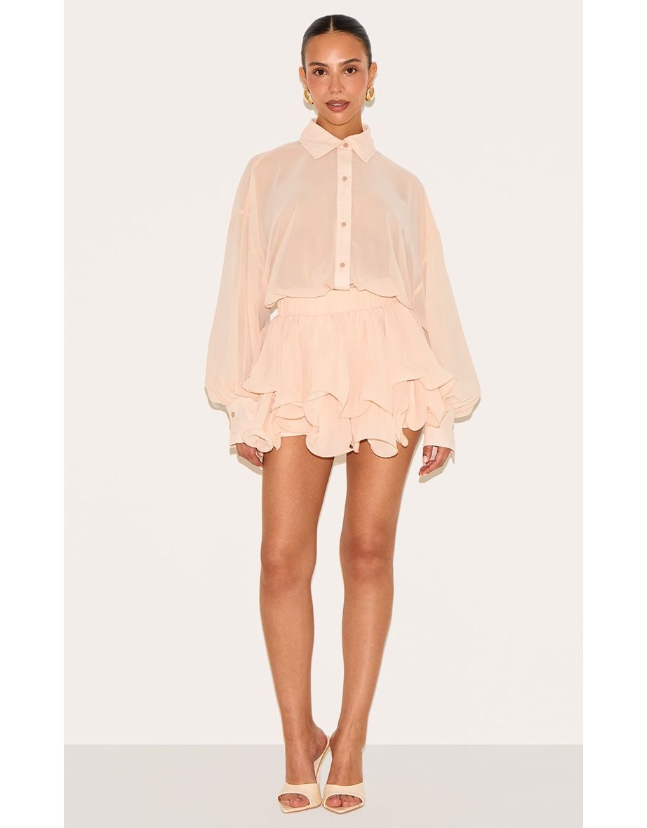 Petite Peach Chiffon Long Sleeve Playsuit