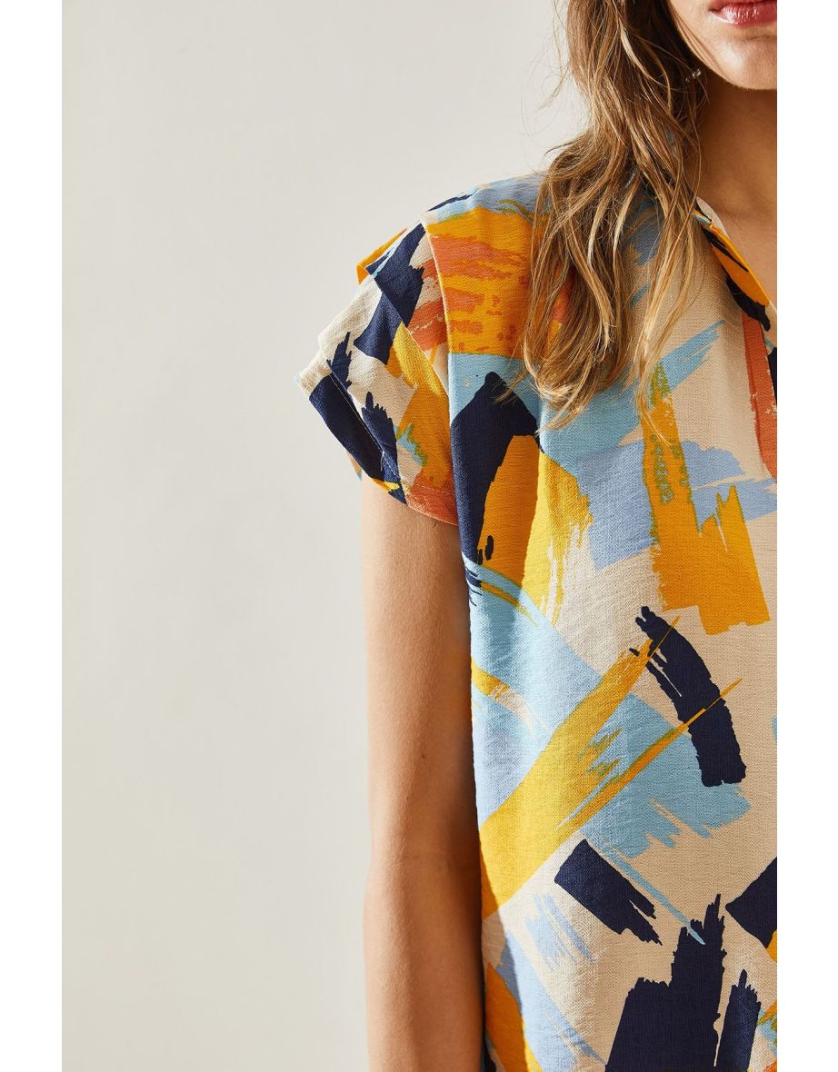 Women's Polo Collar Patterned Summer Dress - 7