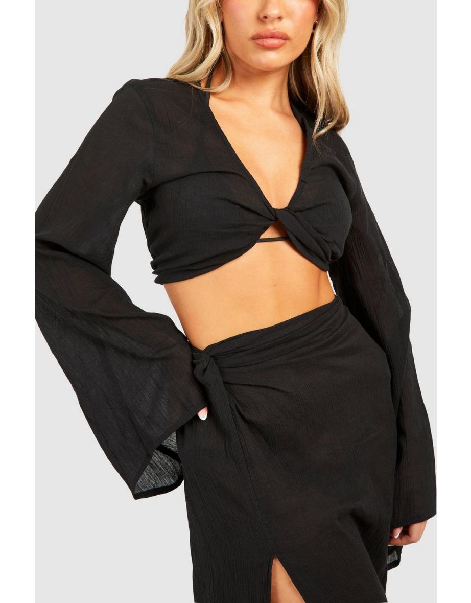 Crinkle Twist Top & Maxi Skirt Beach Co-ord - black - 3