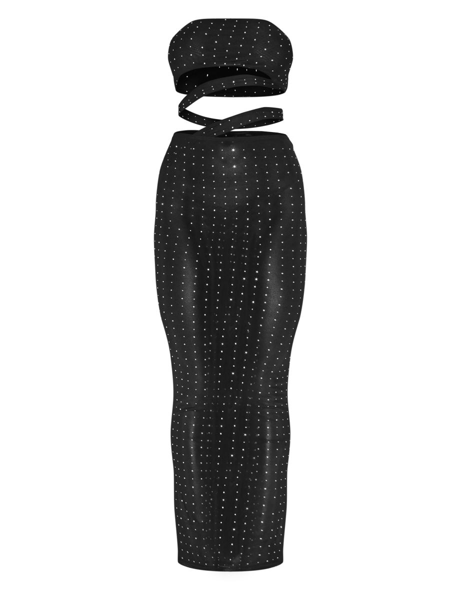 Black Diamante Mesh Cut Out Bandeau Maxi Dress - 3