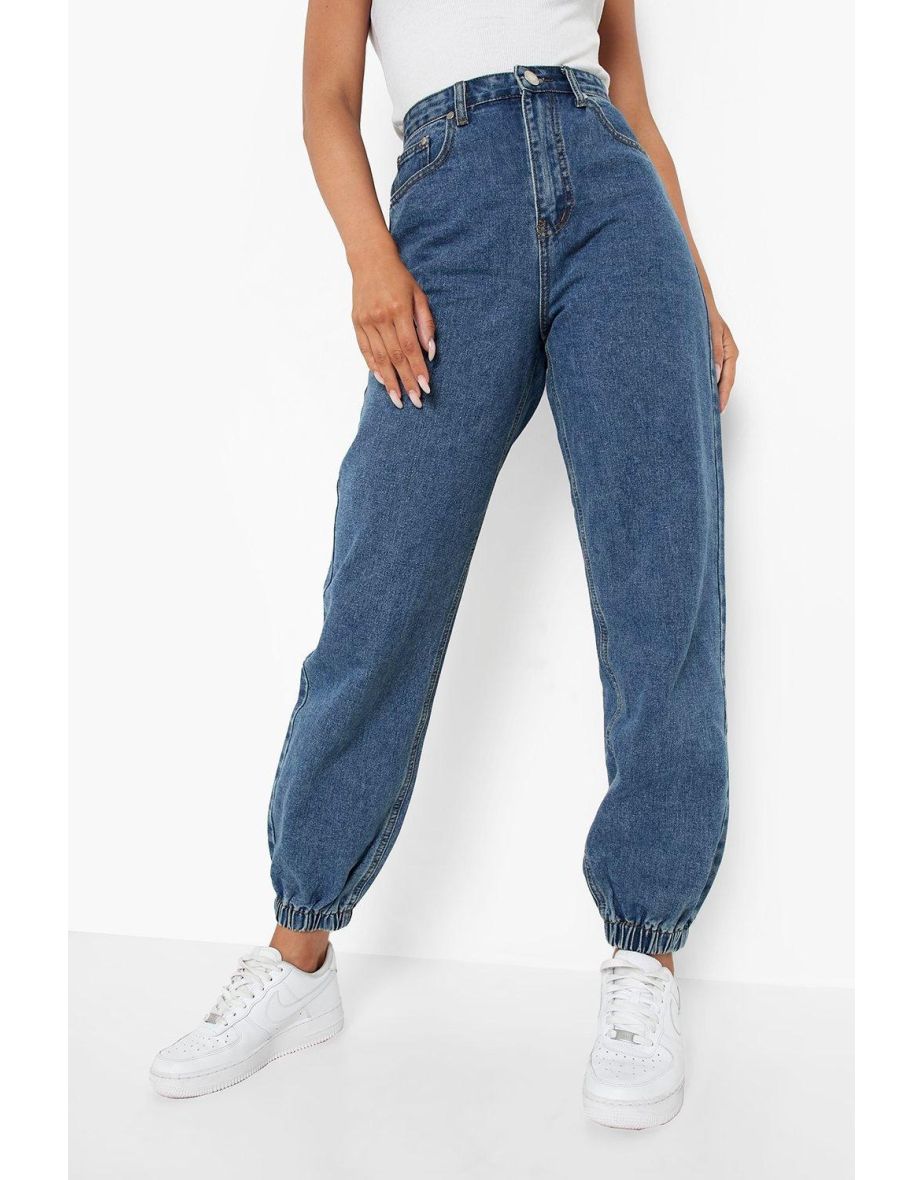 Basics High Waisted Denim Boyfriend Jogger - mid blue - 3