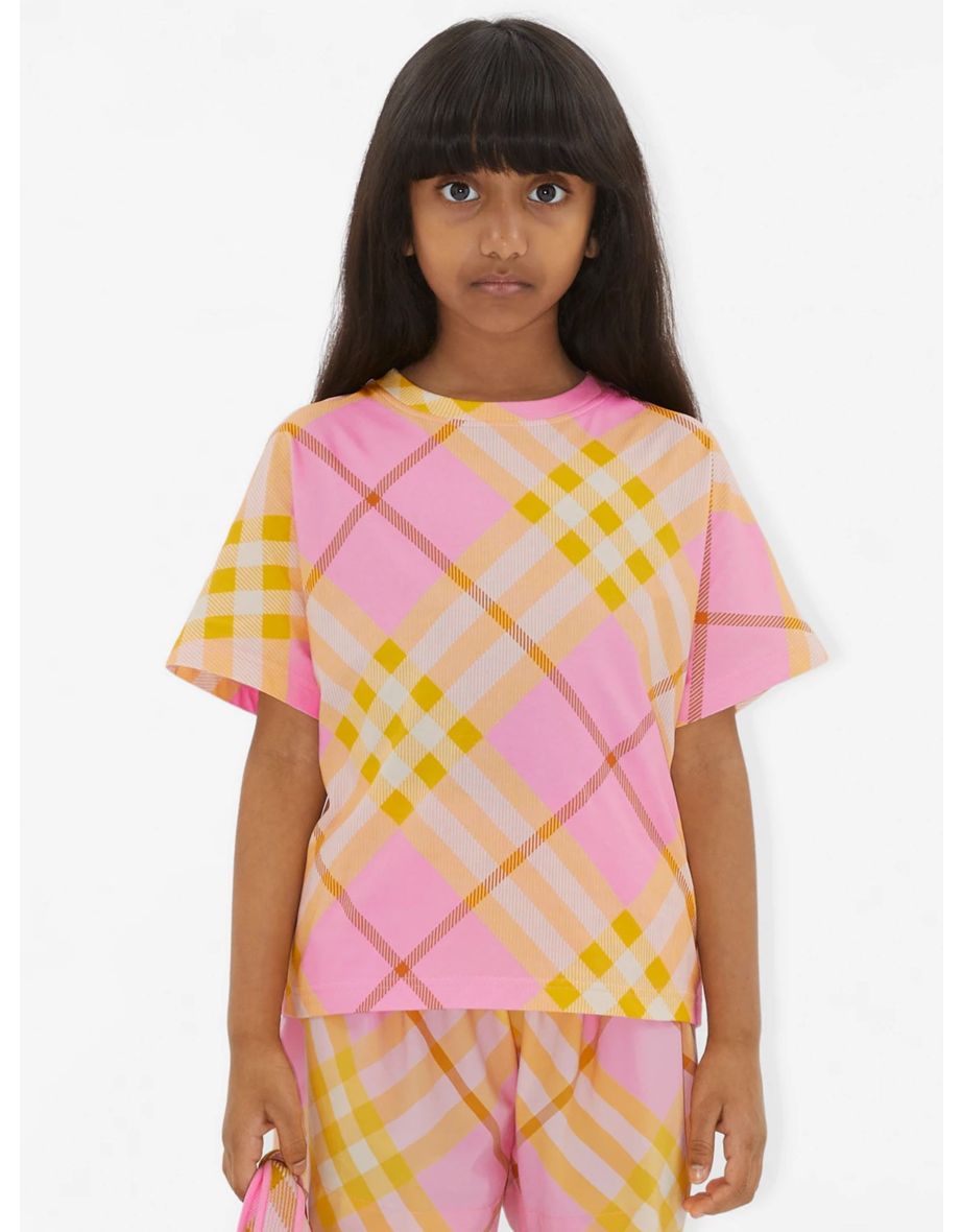 Burberry Girls Lilia Check T-Shirt in Pink