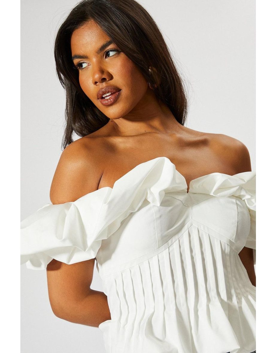 Ruffle Bardot Cinched Waist Top - 3