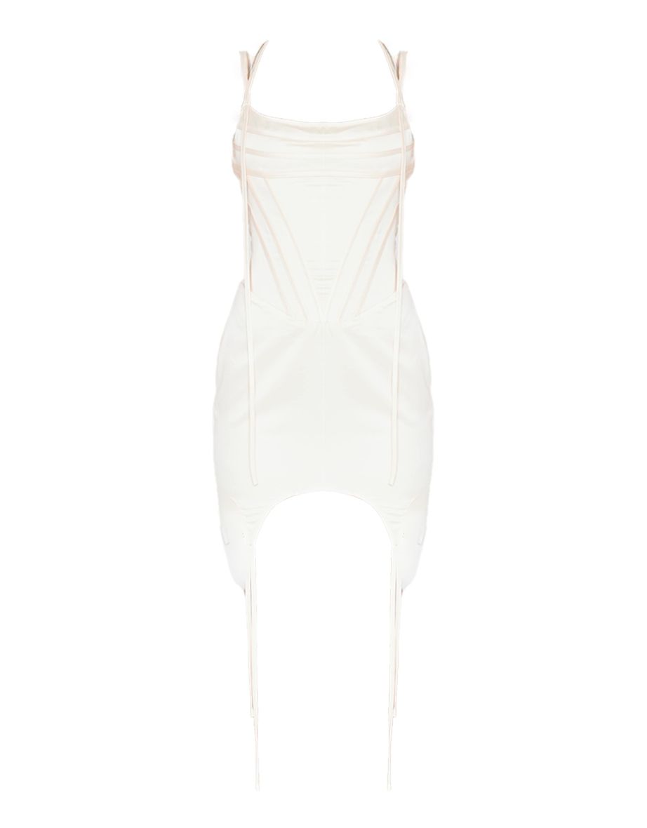 Champagne Satin Corset Bodice Mini Dress - 4