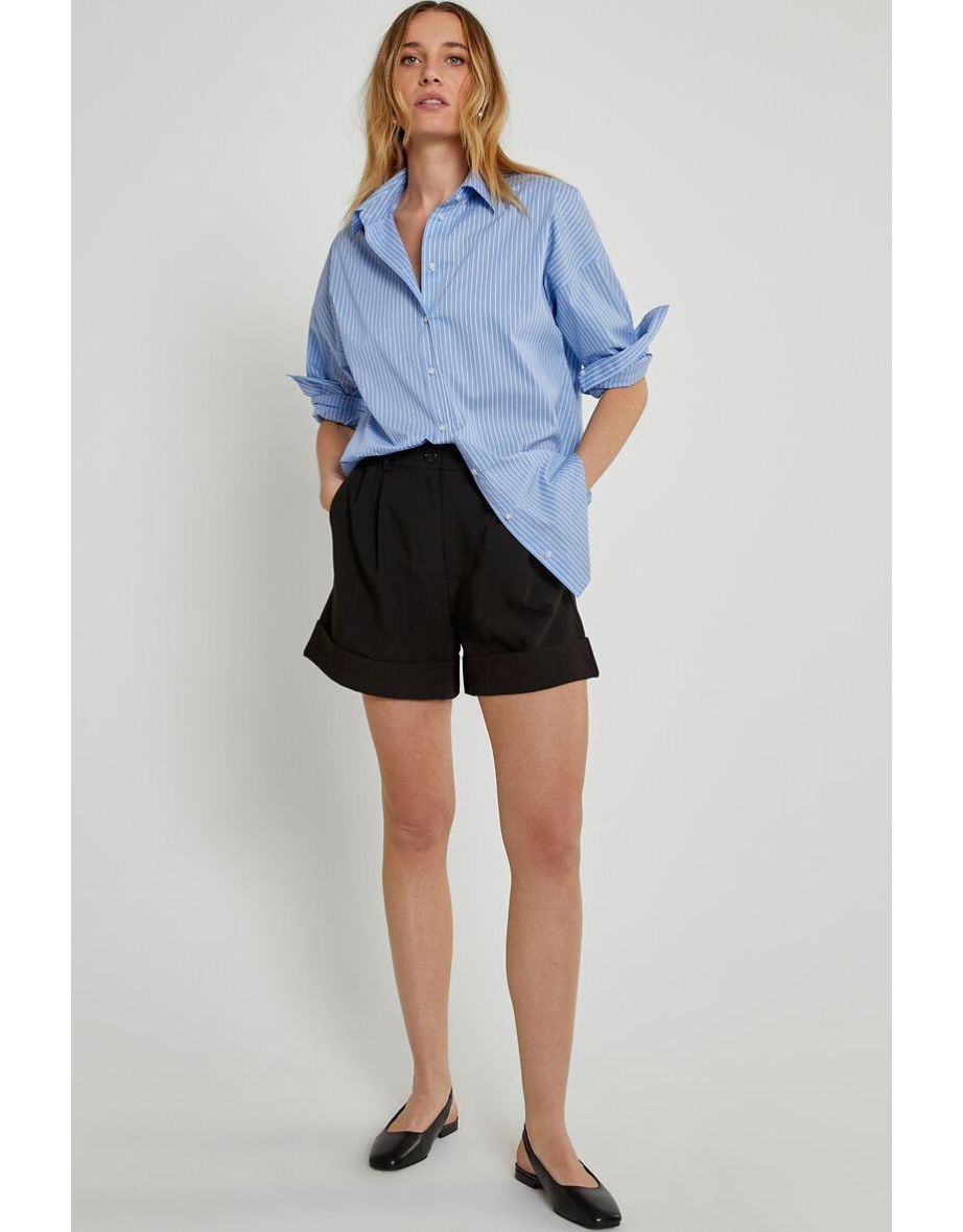 Recycled Pleat Front Shorts with High Waist