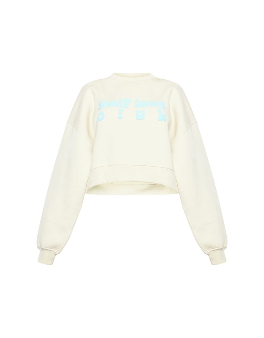 Petite Cream Oversized Self Love Club Slogan Jumper - 4