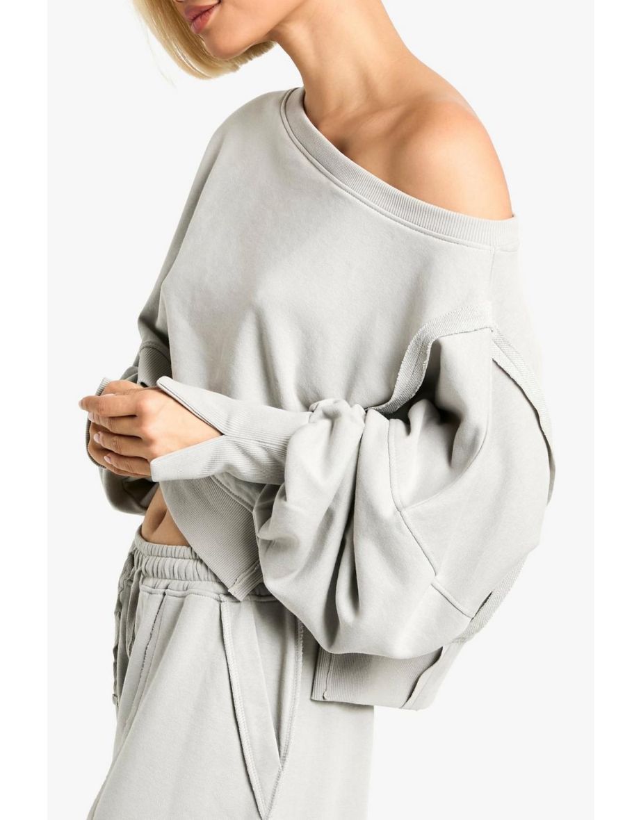 DECONSTRUCTED OFF SHOULDER CROPPED SWEATSHIRT - 3