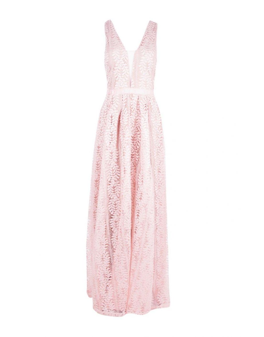 Boutique Ali All Lace Plunge Neck Maxi Dress - pink - 1