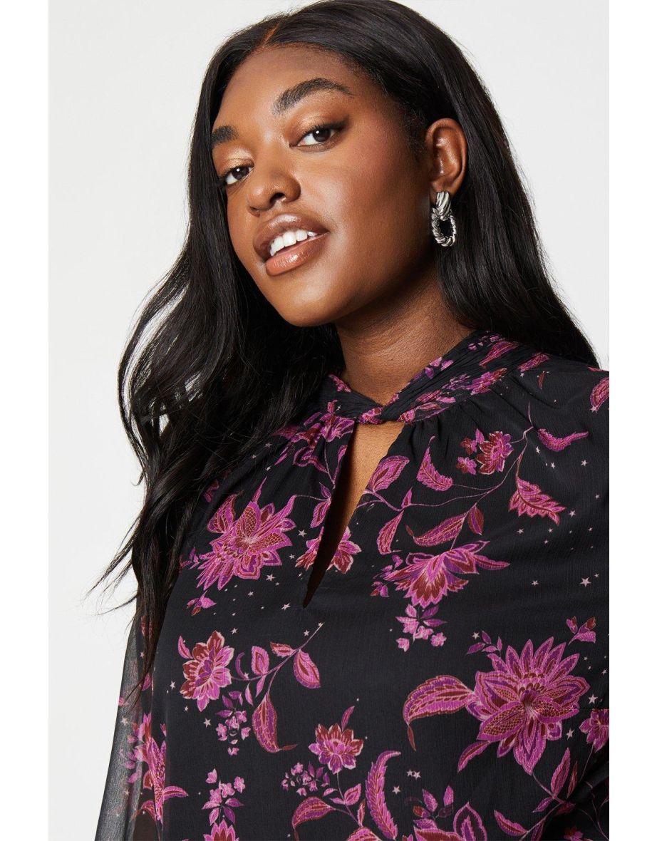 Curve Floral High Neck Blouse - 3