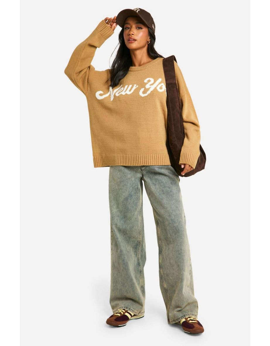 Petite New York Oversized Crew Neck Knitted Jumper
