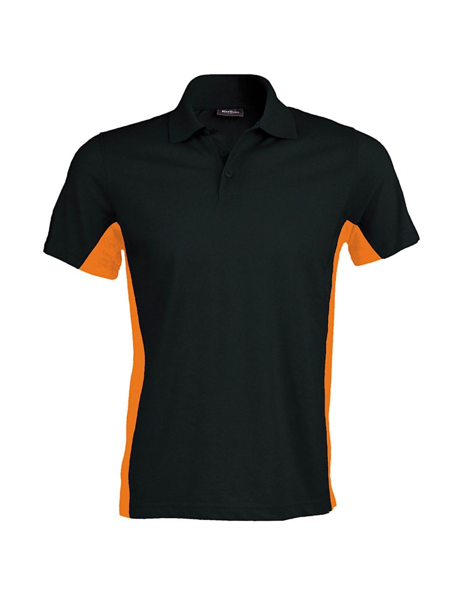 Kariban Mens Short Sleeve Flag Polo Shirt (Dual Colour) - Black/Orange