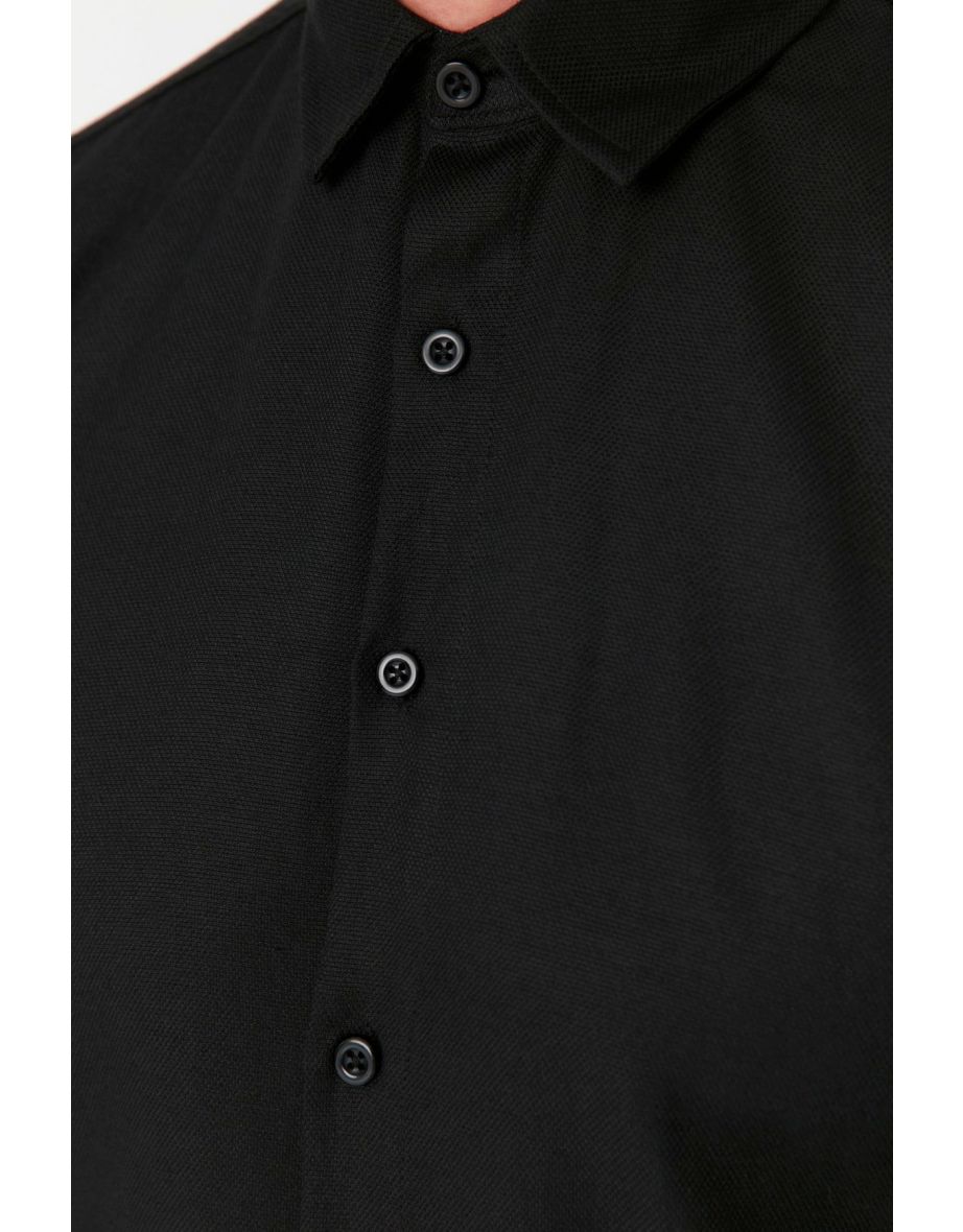 Black Men's Slim Fit Basic Oxford Classic Easy-Iron Shirt - 4